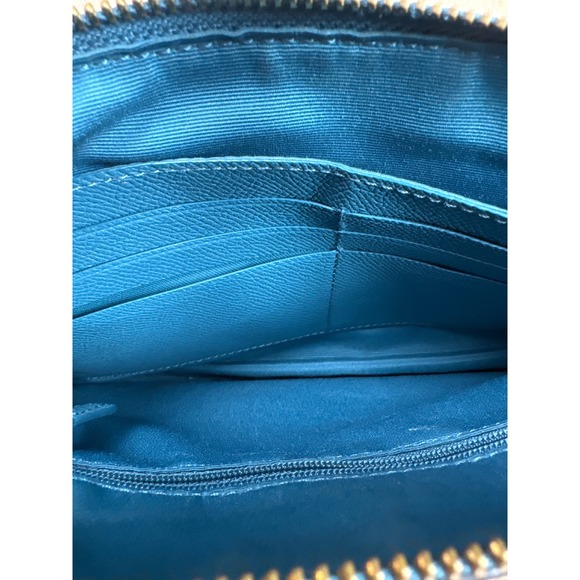 Coach Nolita 24 Wristlet Teal Blue Pebbled Leather Gold Logo Handbag Bag - Picture 8 of 9